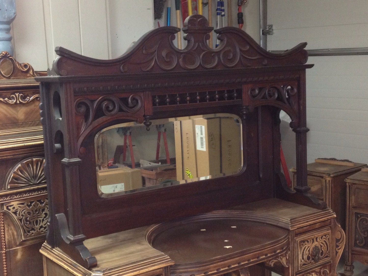 Antique Mantle Mirror Shelf READY to PAINT In Your Color - Shabby Chic Restored Furniture Wall Hanging or Headboard
