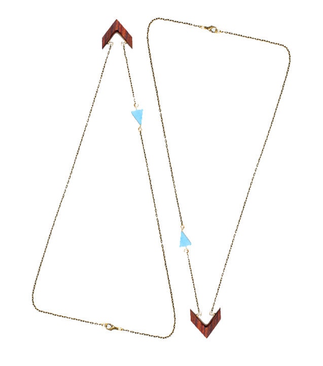 Stoned Mini Archer Wood Chevron Necklace