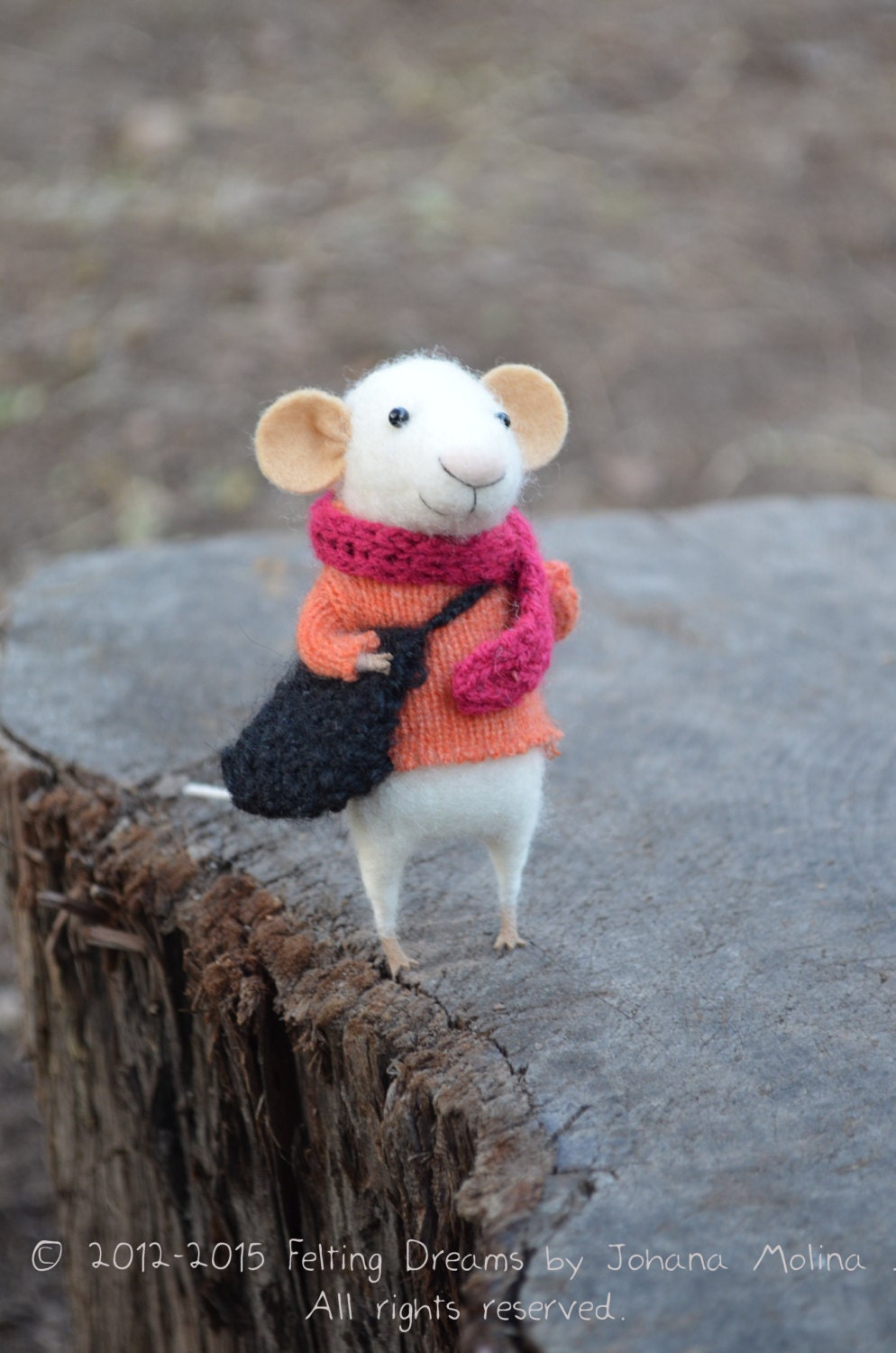 Little Traveler Mouse-  Needle Felted Ornament - Felting Dreams by Johana Molina - READY TO SHIP