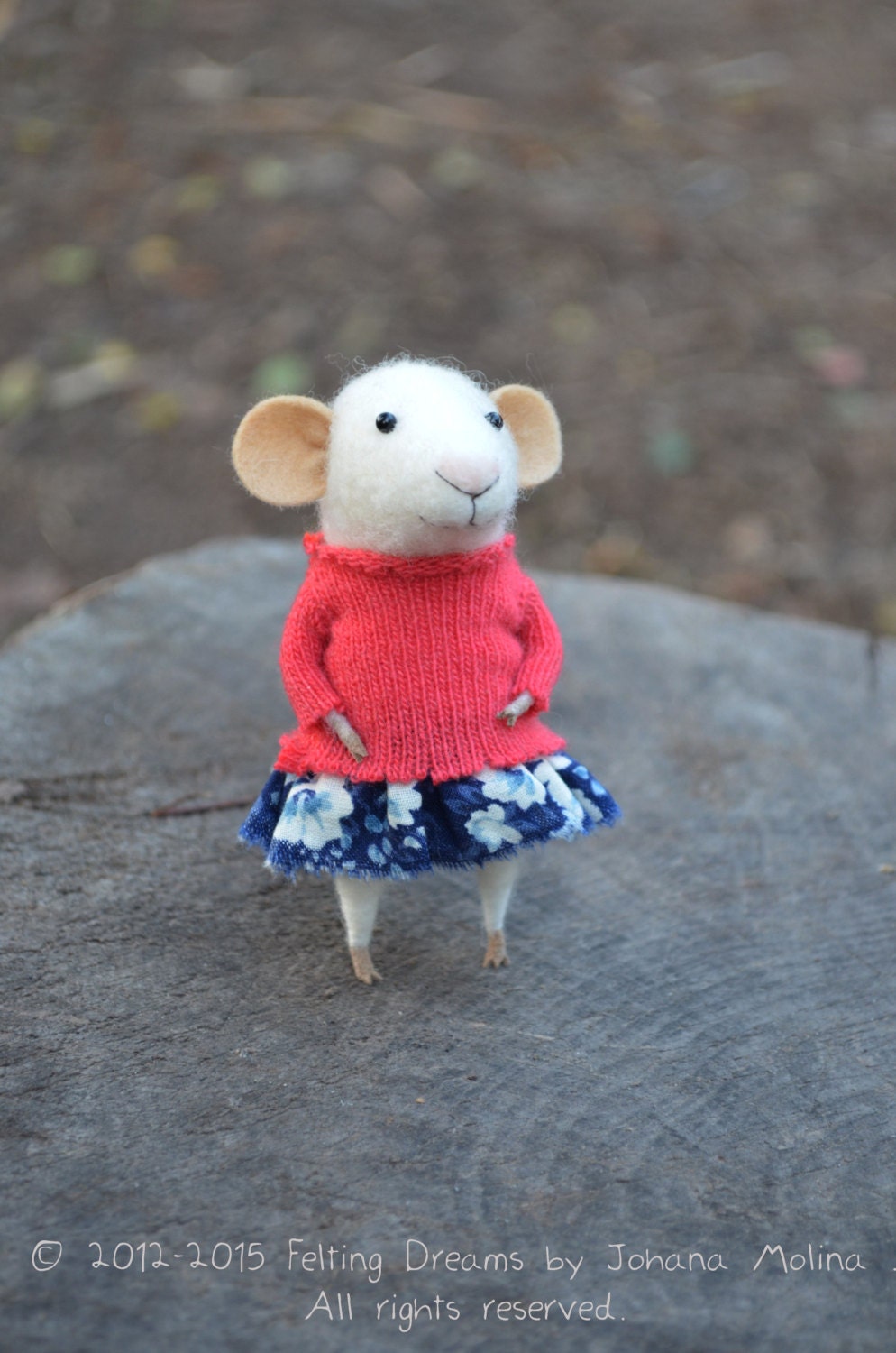 Little Coquet Mouse-  Needle Felted Ornament - Felting Dreams by Johana Molina - READY TO SHIP