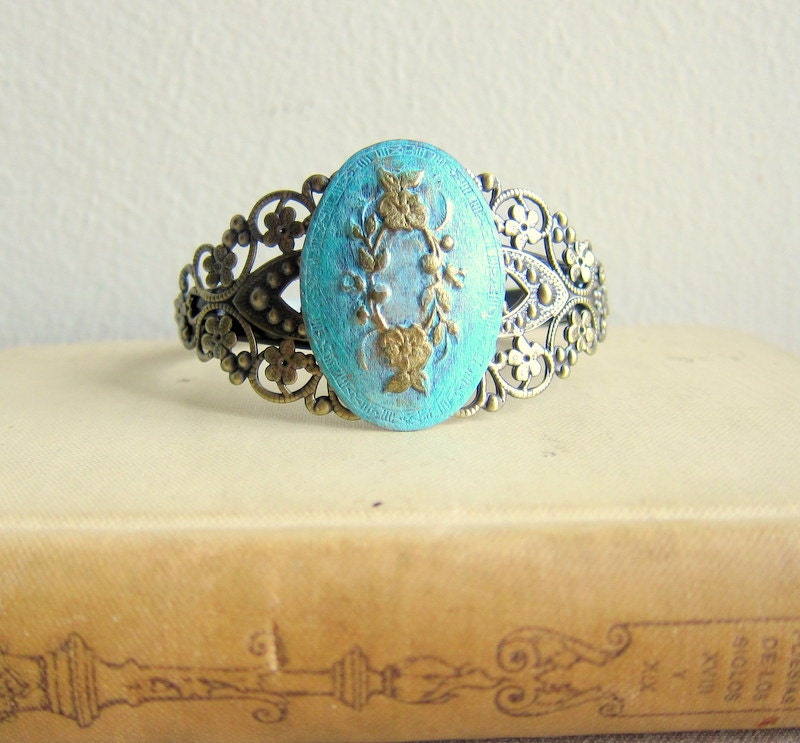 Turquoise Gold Bracelet Lord of the Rings Bohemian LOTR Jewelry Antique Style Gothic Vintage Style Goth Pewter Steampunk Victorian