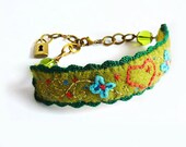 Felt embroidered bracelet: Eden's Garden. Hand embroidery
