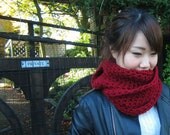 The Audrey Chunky Cowl, Infinity Scarf, Cowl Snood Scarf in Rosewood Red handmade in a Wool blend - READY TO SHIP