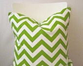 OUTDOOR 18 inch throw pillow cover, Chevron chartreuse lime green and white. Zigzag pattern, modern print. For outdoor use.