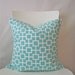 18 inch throw pillow cover, Aqua seafoam with white. Geometric squares pattern, modern print. For indoor and outdoor use.