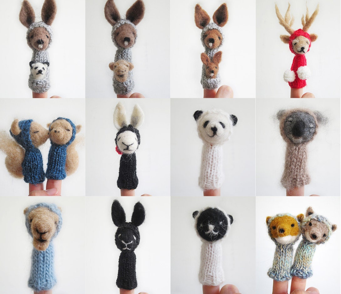 CUSTOM SHADOW BOX, Two Needle Felted Finger Puppets of Your Choice, Soft Toy and Nursery Art or Decoration, Children, Kids, Baby, Home