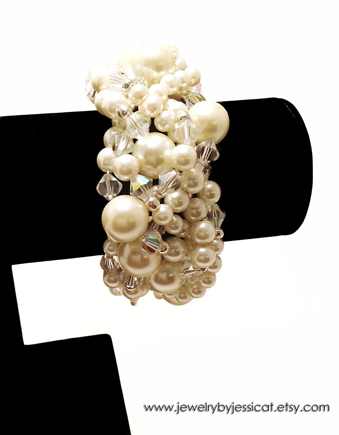TWISTED, Statement Bracelet, Ivory, Bridal, Wedding, Bridesmaid, Bold, Chunky, Pearls, Crystal, Bridesmaid, Jewelry by Jessica Theresa