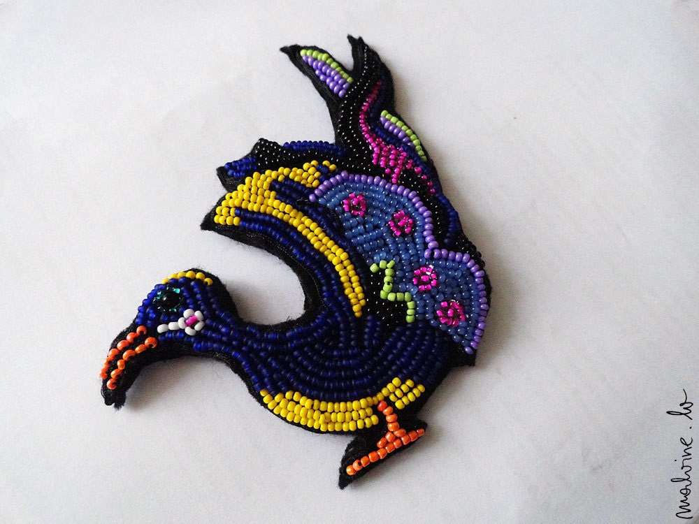 Colorful and fun beaded brooch "Little Bird of Paradise"