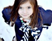 Navy Twill Swing Coat with Navy and White Chevron Print Lining
