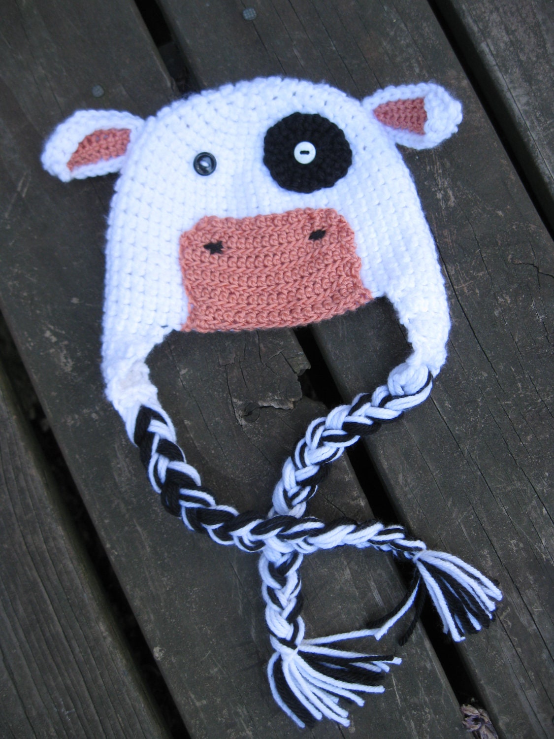Crocheted Moo Cow Baby/ Toddler Beanie Hat (You Choose Size)