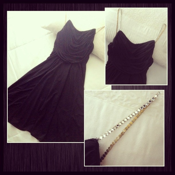 Vintage LBD with Rhinestone Spaghetti Straps Size Small 34 Bust