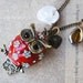 Fluffy bejeweled owl necklace - red and black