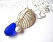 Blue Bridesmaids seaglass Jewelry - Royal Blue Wedding Jewelry Blue seaglass Necklaces