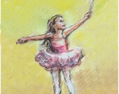 Ballet  Ballerina dancer Nursery Art, Girls  Print original Children pink, yellow