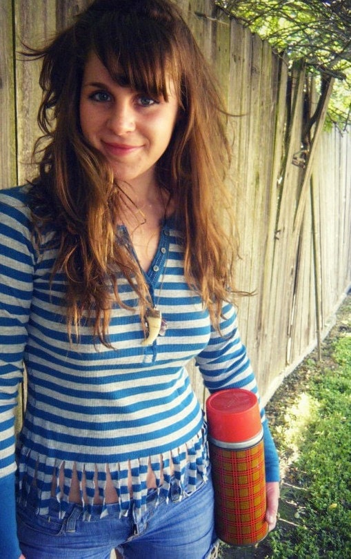 Stripe Long Sleeve Fringe Shirt
