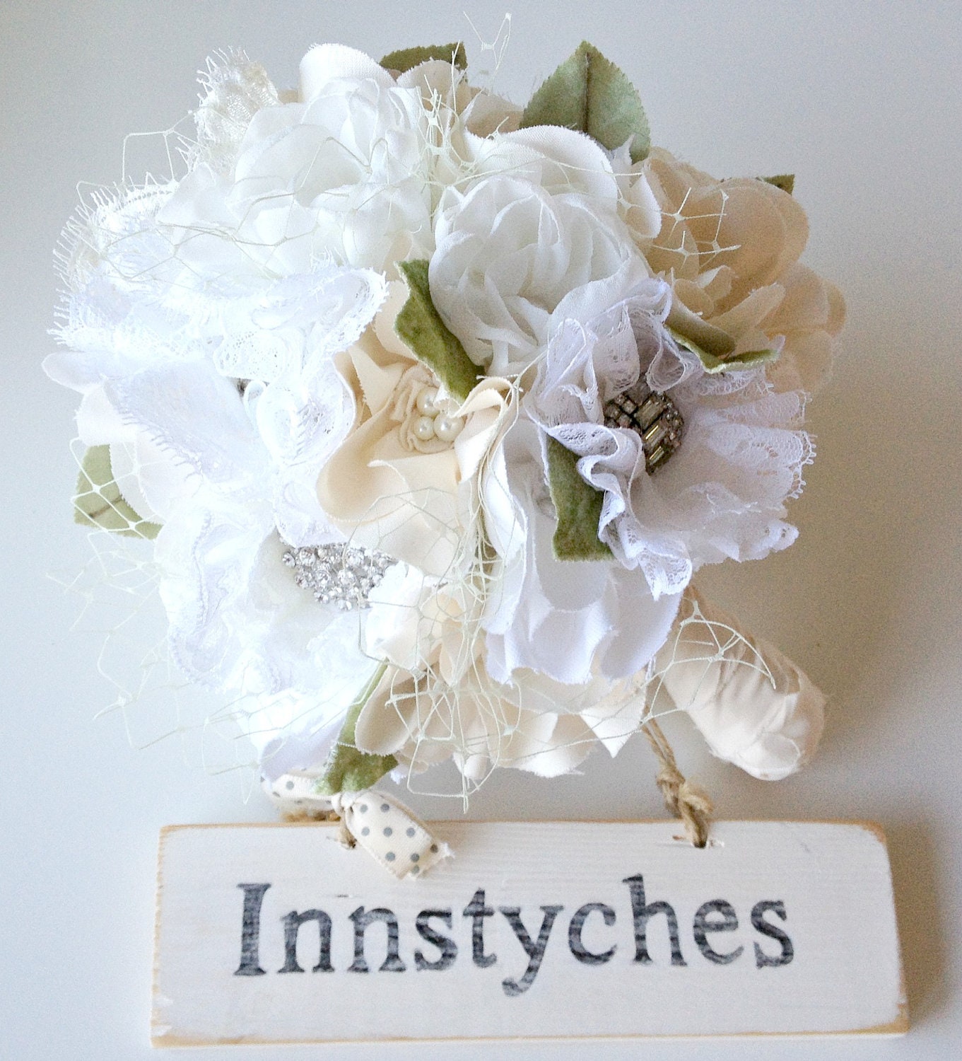 Fabric bridal bouquet, Woodland weddings, Unique wedding bouquet, Vintage rhinestone brooch bouquet