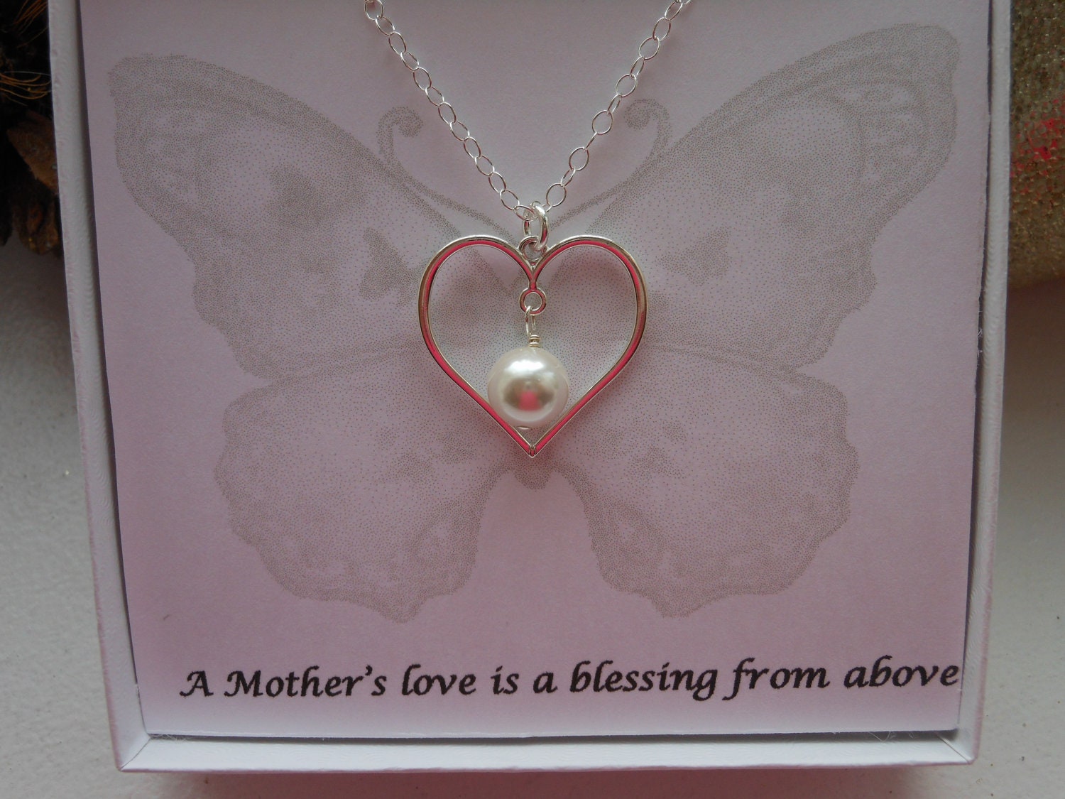 Mother of the Bride Gift, Sterling Silver Heart Necklace, Heart and Pearl Necklace, Mother of the Groom, Mothers Necklace