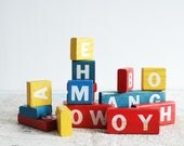 Colorful Vintage Wood Lettter Blocks - Primary Yellow, Red, and Blue - Set of 19