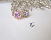 14k Gold filled earrings,Wire Crochet Post Earrings -Swarovski hearts post earrings,Holiday Season special