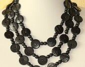 Ethnic Coconut Shell Necklace. Handmade. Extra Long Length Lariat. Colorful Coco Wood Beads. Brown Black Color.  MapenziGems CN05