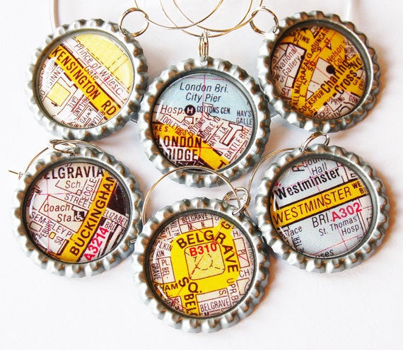 London maps, British wine charms, Wine Glass Charms, Wine Charms, Wine accessories, London, England, British, London Calling, travel