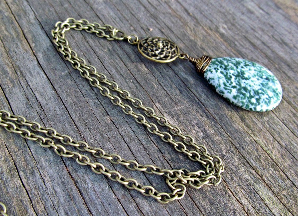 MOSS AGATE reiki charged healing necklace taurus capricorn virgo heart chakra moon