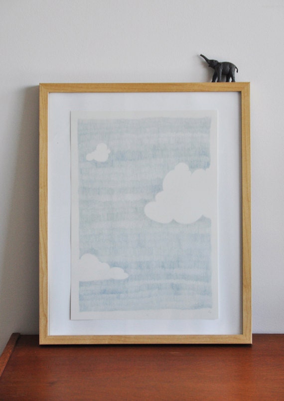 Baby blue clouds illustration // A3 print