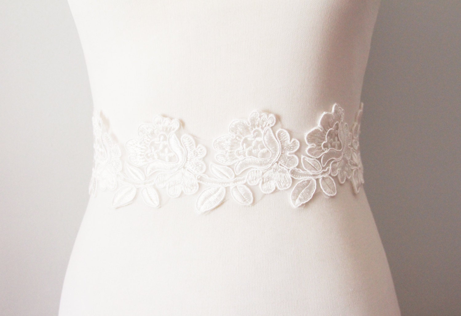 Bridal Off White / Antique White / Light Ivory Lace Rose Flower Sash Belt - Wedding Dress Sashes Belts - Posh Double Sided Ribbon