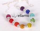 Sterling silver necklace with rainbow Swarovski crystal balls, the ultimate bling and glam, sparkle, free earrings
