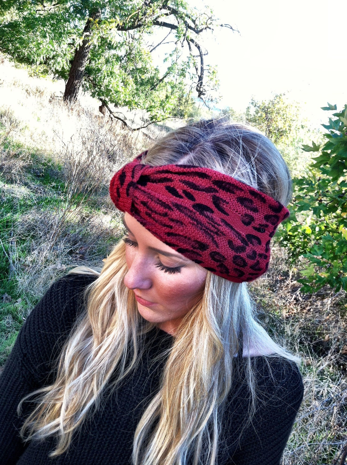 RED Leopard Turband Headband Turban Headband Leopard Headband in Fuzzy Turband Headband Sweater Soft Hair Wrap