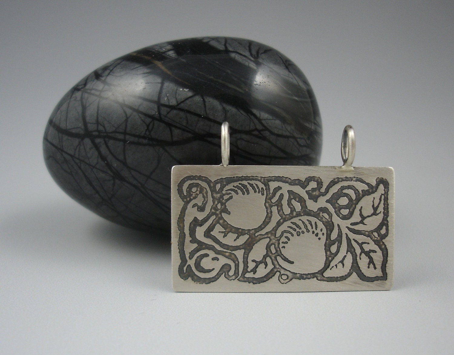 Etched sterling silver vine pendant