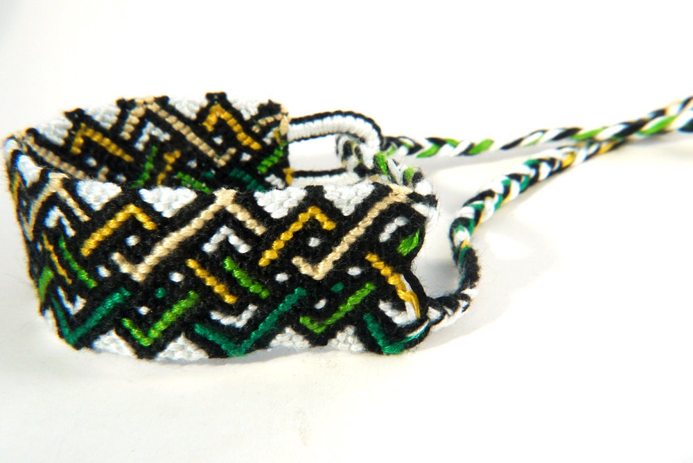 Green & Yellow Tribal Friendship Bracelet - woven zig zag pattern Macrame, Geometric Design with interlocking zigzags