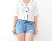 Vintage white navy button blouse