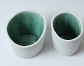Porcelain White and Satin Blue / Green, tumbler, simple ceramic Pottery Cups, Porcelain Tumbler, Matte - ready to ship