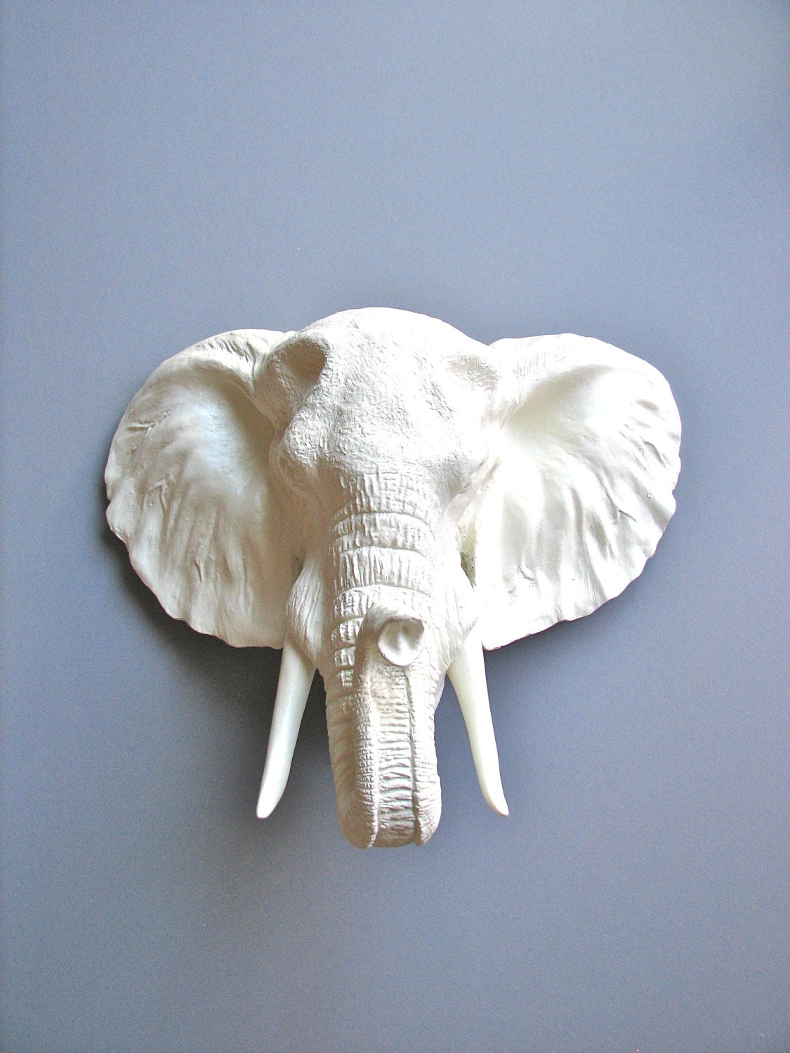 Faux Taxidermy Large Elephant Head Wall Hanging: Pinda the Elephant in white