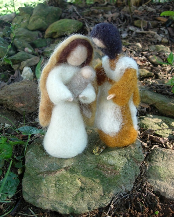 Nativity Doll Set- Needle Felted Mary, Joseph, Jesus and Manger Childrens Waldorf Inspired