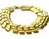 Vintage Chevron Bracelet, Arrow Links, Brass Jewelry, Retro, Mid Century Modern