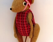 Scottish Bather - Woollen creature - Handmade plush sculpture - woollen body with felt ears and boots, wearing woollen swimsuit and hat.