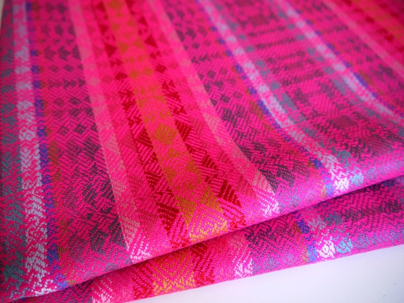 Aztec Fabric, Peruvian Fabric, Woven, Bright Pink Zig Zag Stripes, 1 Yard