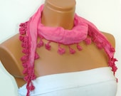 Fashion Pink Scarves.Turkish Fabric Fringed tasseled Scarf ..bandana,headband,wedding,bridal,authentic, romantic,