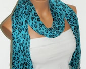 leopard pattern scarf....turquoise scarf,fashion scarf,womens scarf,neck warmer,custom size scarf,soft scarf...