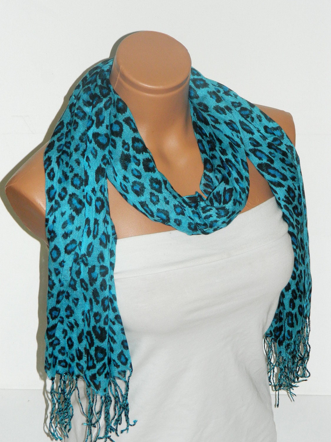 leopard pattern scarf....turquoise scarf,fashion scarf,womens scarf,neck warmer,custom size scarf,soft scarf...