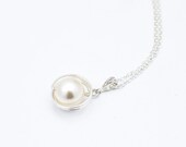 Pearl Wire Wrapped Necklace Swarovski Pearl Pendant Birds Nest Necklace Bride Bridal Jewelry