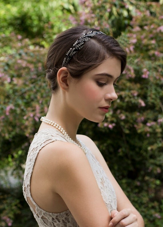 Chic Vintage Inspired Black and White Bridal Pheasant Feather Headband Hairpiece
