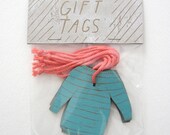 Gift tags 6 pack, teal striped sweater with coral cotton string