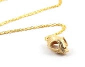 Gold Cat Skull Necklace, skull jewelry, goth fashion necklace, animal skull, kitten skull pendant, statement piece, edgy fashion jewelry