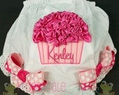 PERSONALIZED BIRTHDAY Ruffle CUPCAKE Diaper Cover Tutu Bloomer in Hot Pink Fuchsia Baby Pink for Little Baby Girls - Custom