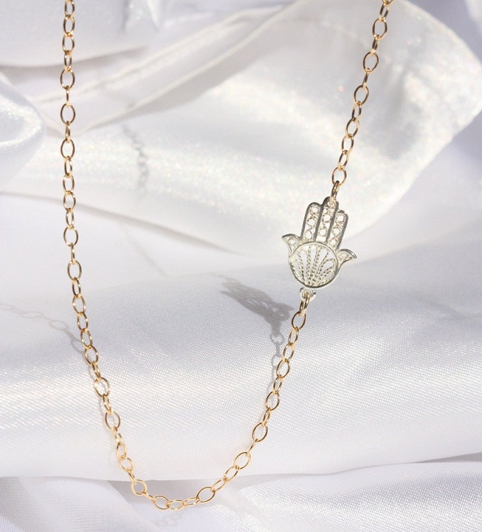 Hamsa necklace - Sideways Hamsa Necklace - Tiny Silver Hamsa - dainty necklace hamsa - gold necklace hamsa
