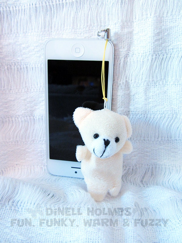 CLEARANCE SALE Teddy Bear Plush Cell Iphone Anti Dust Plug Handmade Charm Jewelry
