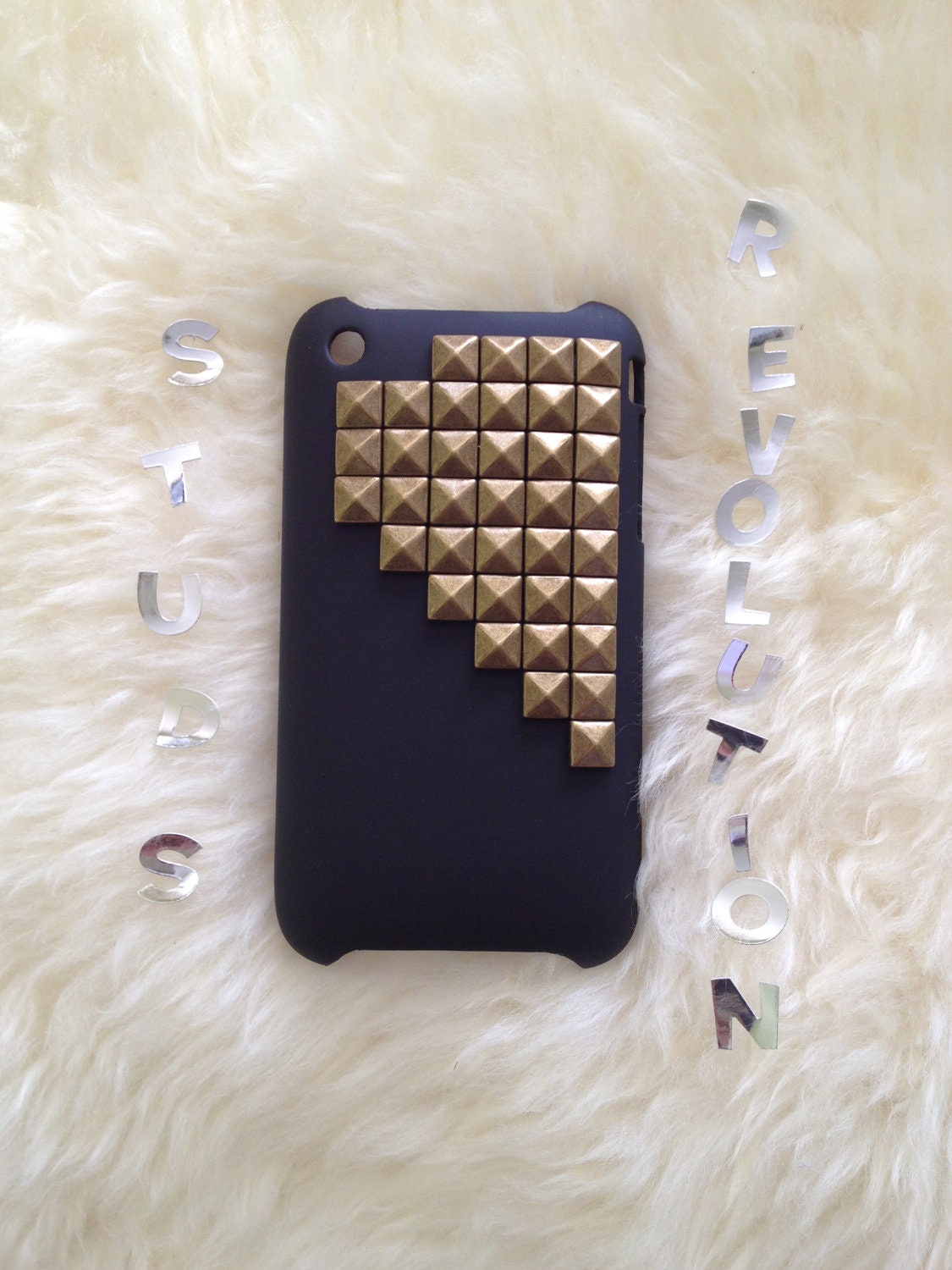Studded black iphone 3gs case  with bronze studs ready to ship next business day :)